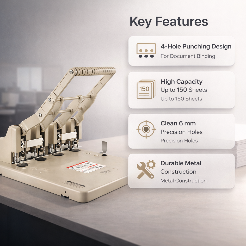 Kangaro HDP-4160 4 Hole Heavy Duty Metal Paper Punch| 150 Sheets Capacity | Office Essentials  3