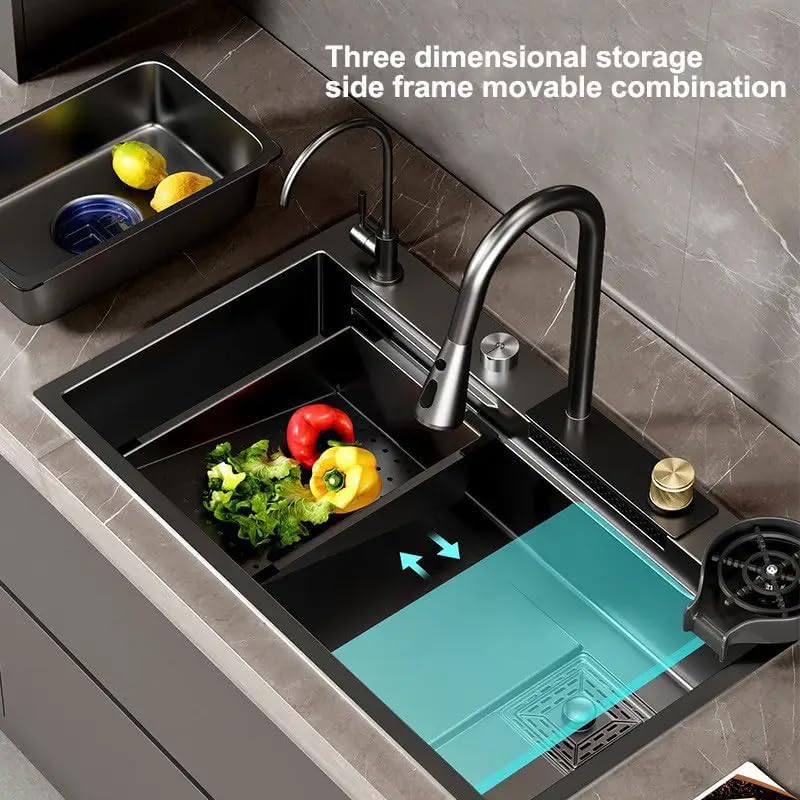 the sink shop 304 Stainless Steel Kitchen Sink with Integrated Waterfall and Pull-down Faucet Set (30x18x9 inch, Nano Coating), [HEAVY](30x18x9 with Faucet set) 2