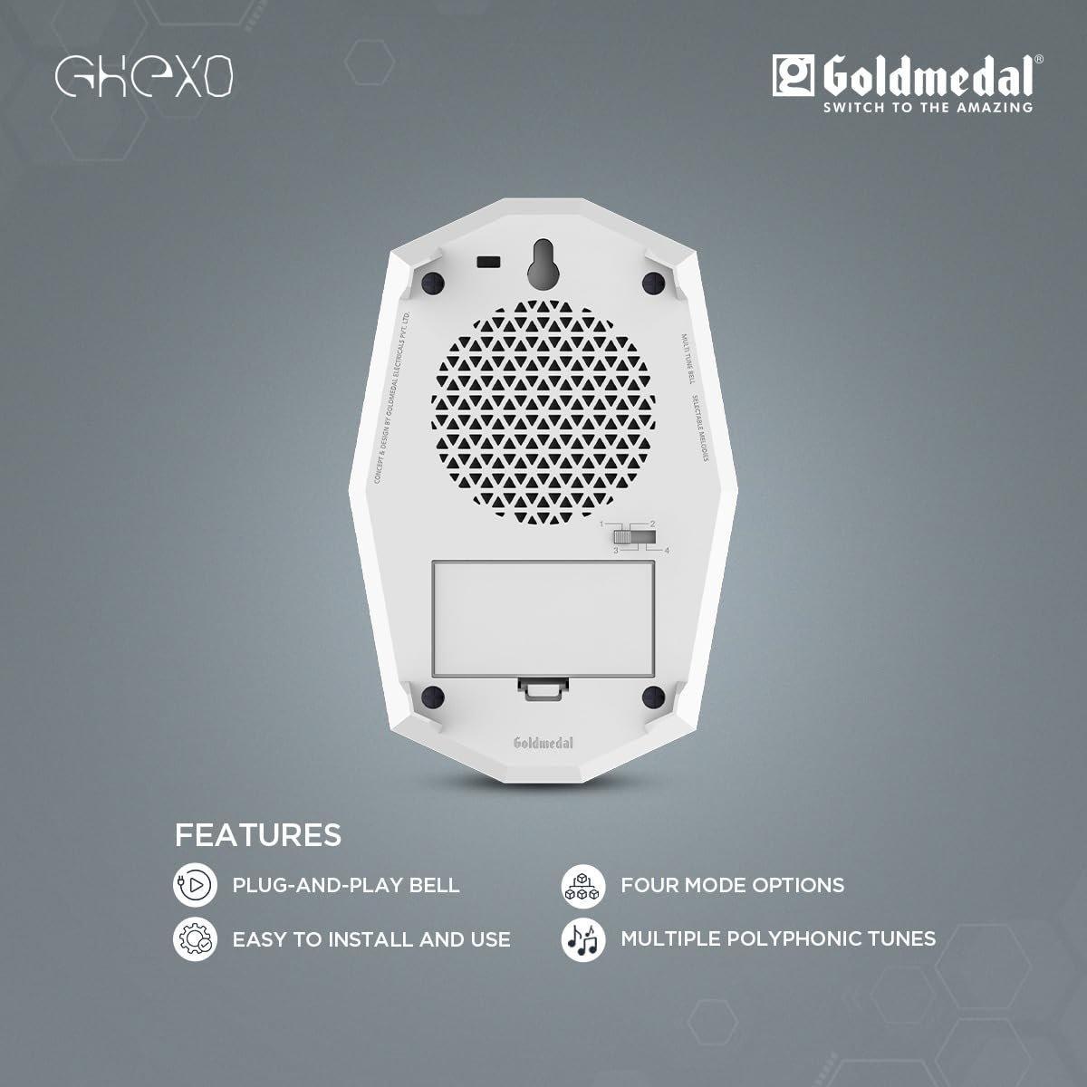 Goldmedal G-Hexo Polyphonic Door Bell | Calling Bell For Home | Door Bell For Office,School | Unique Design | Easy To Install | - White 2