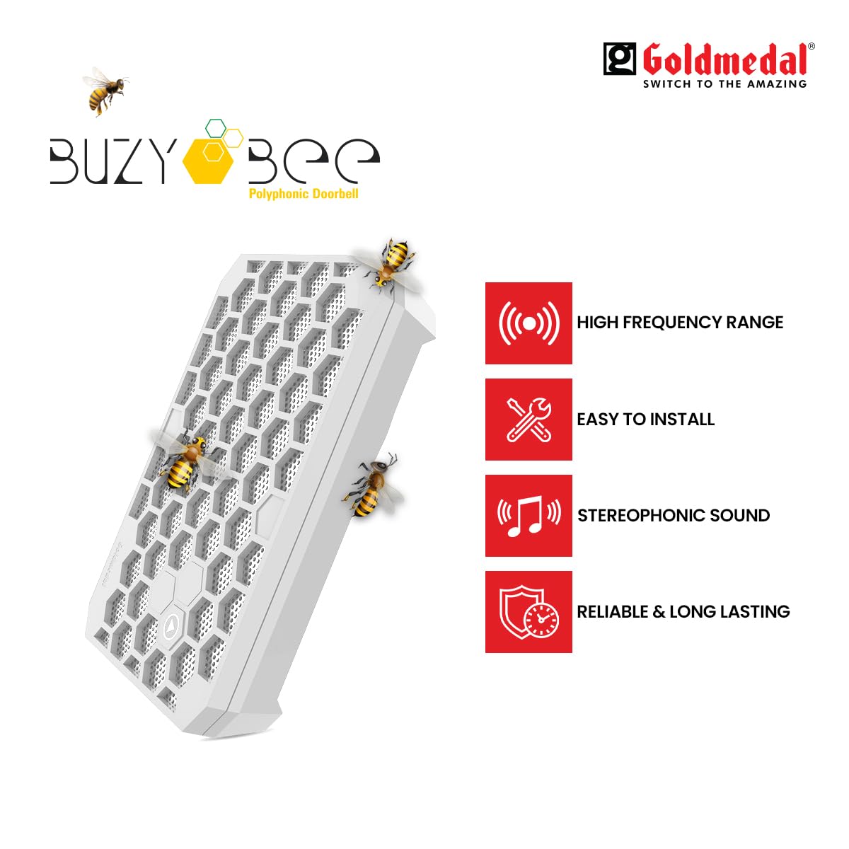 Goldmedal Buzy-Bee Door Bell | Wired Electric Door Chime | Calling Bell For Home | Door Bell for Office,School | PolyPhonic Sound | White- (Pack of 1) 3
