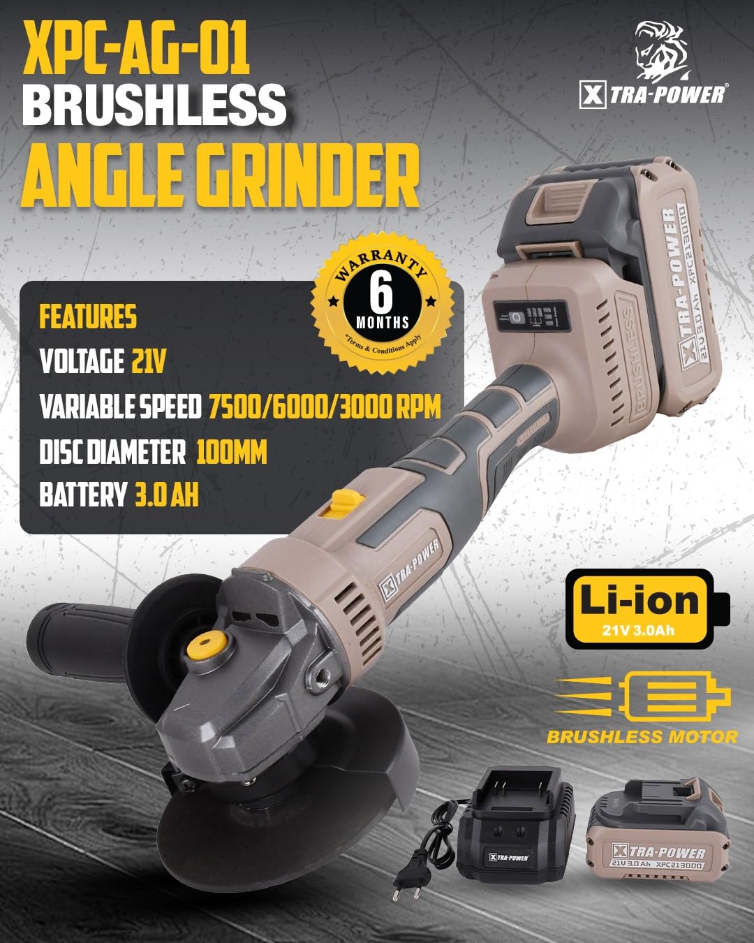 BRUSHLESS ANGLE GRINDER Disc Diameter : 100MM (XPC-AG-01) 2