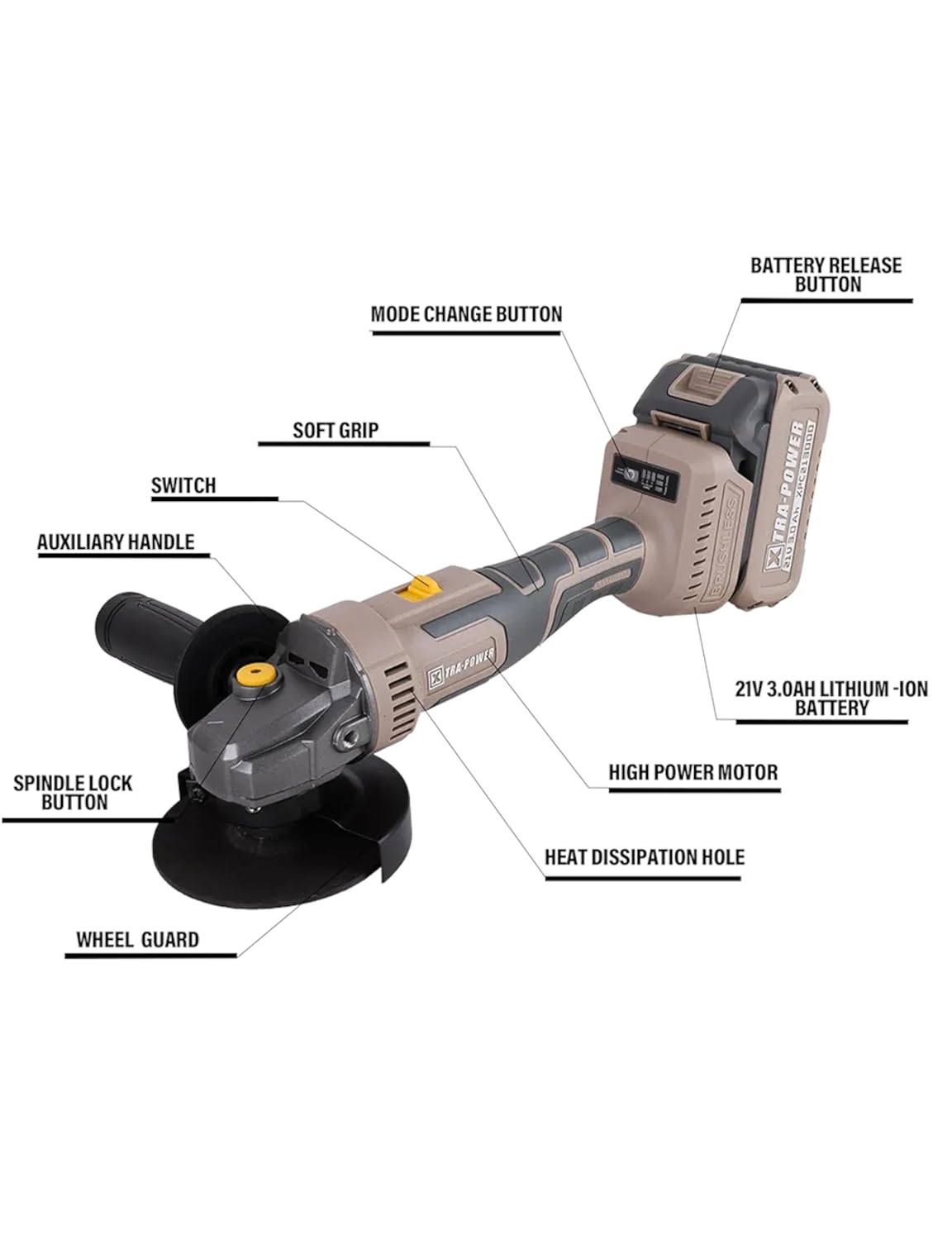 BRUSHLESS ANGLE GRINDER Disc Diameter : 100MM (XPC-AG-01) 3