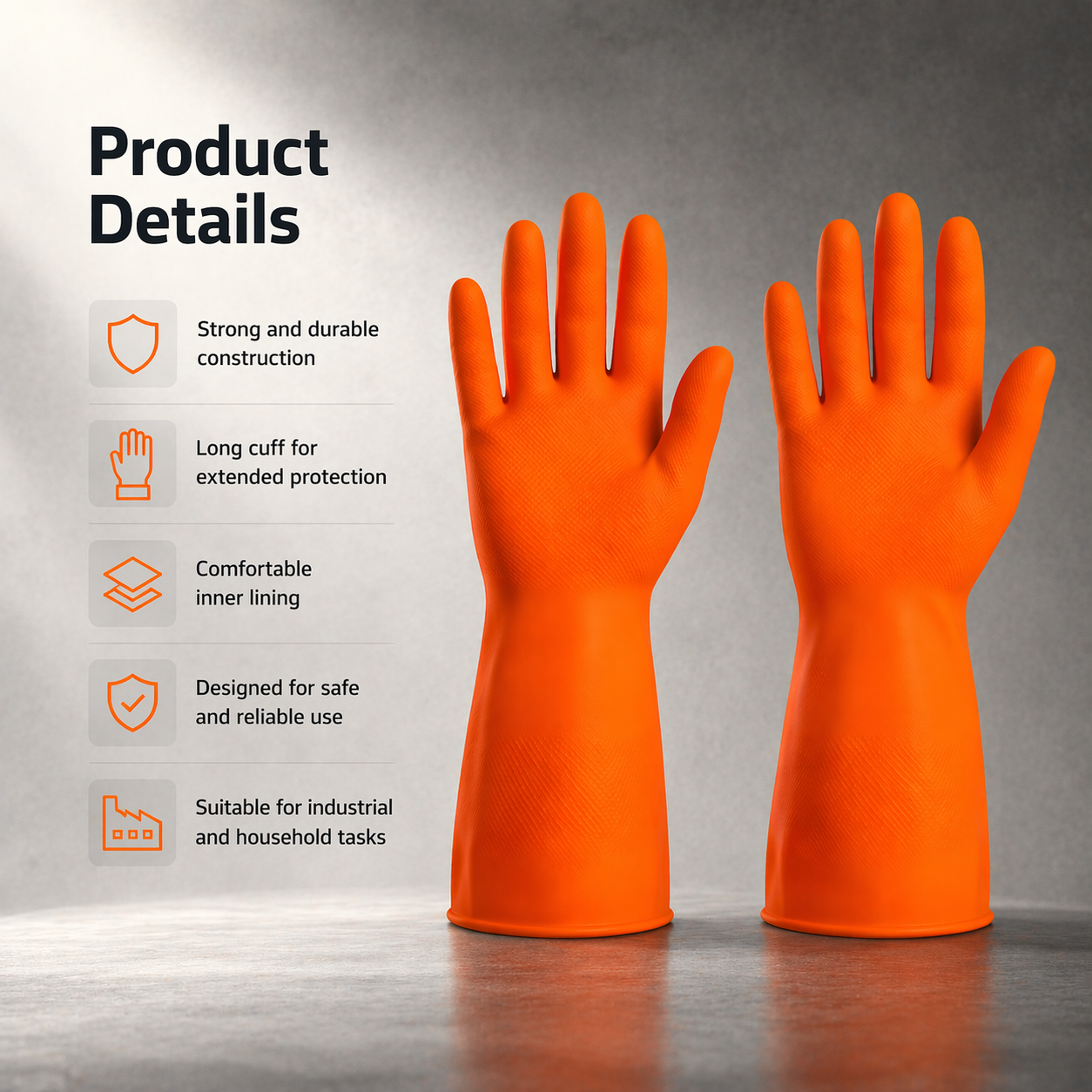 12inch Hand Gloves(12 pairs) Rubber for Industrial Use, Orange Color 5