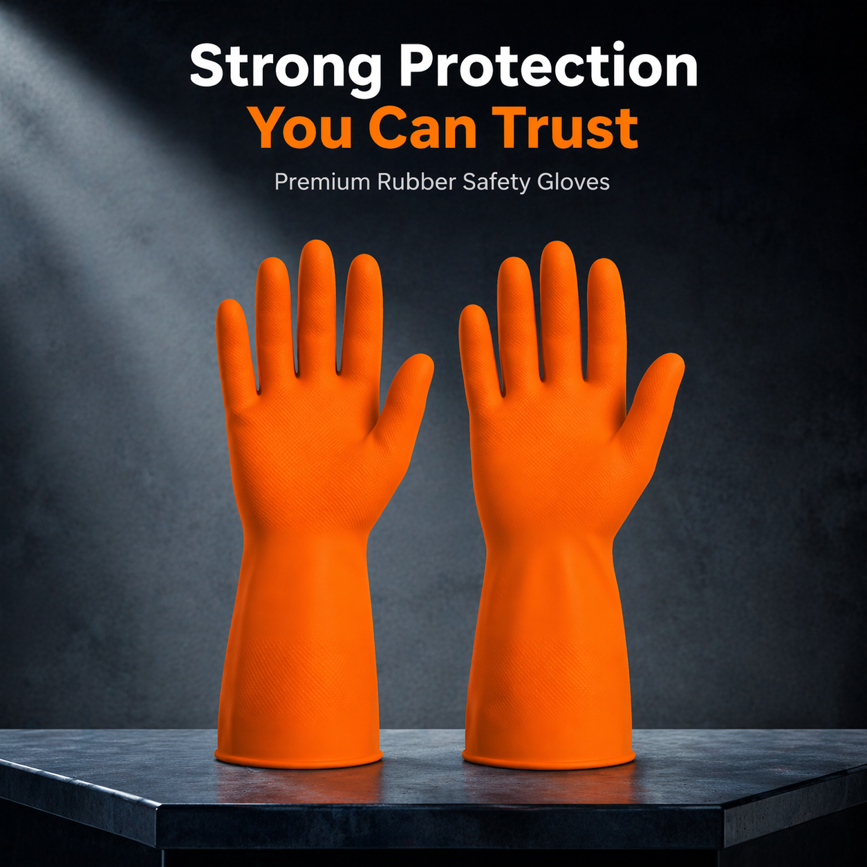 10” Orange Rubber Gloves 2