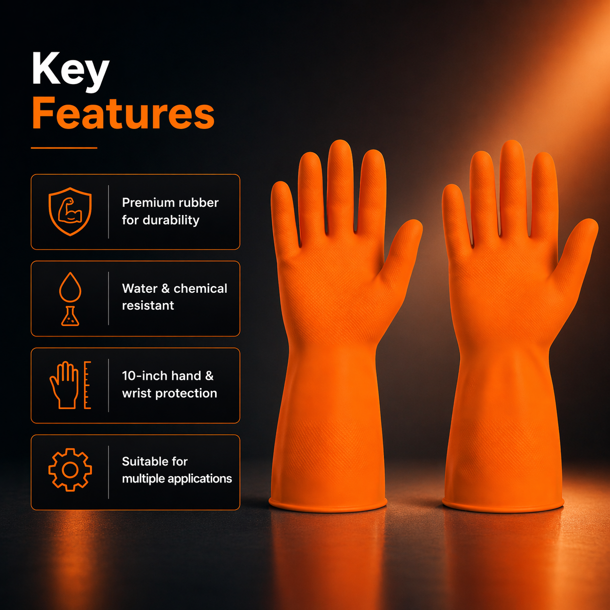 10” Orange Rubber Gloves 3