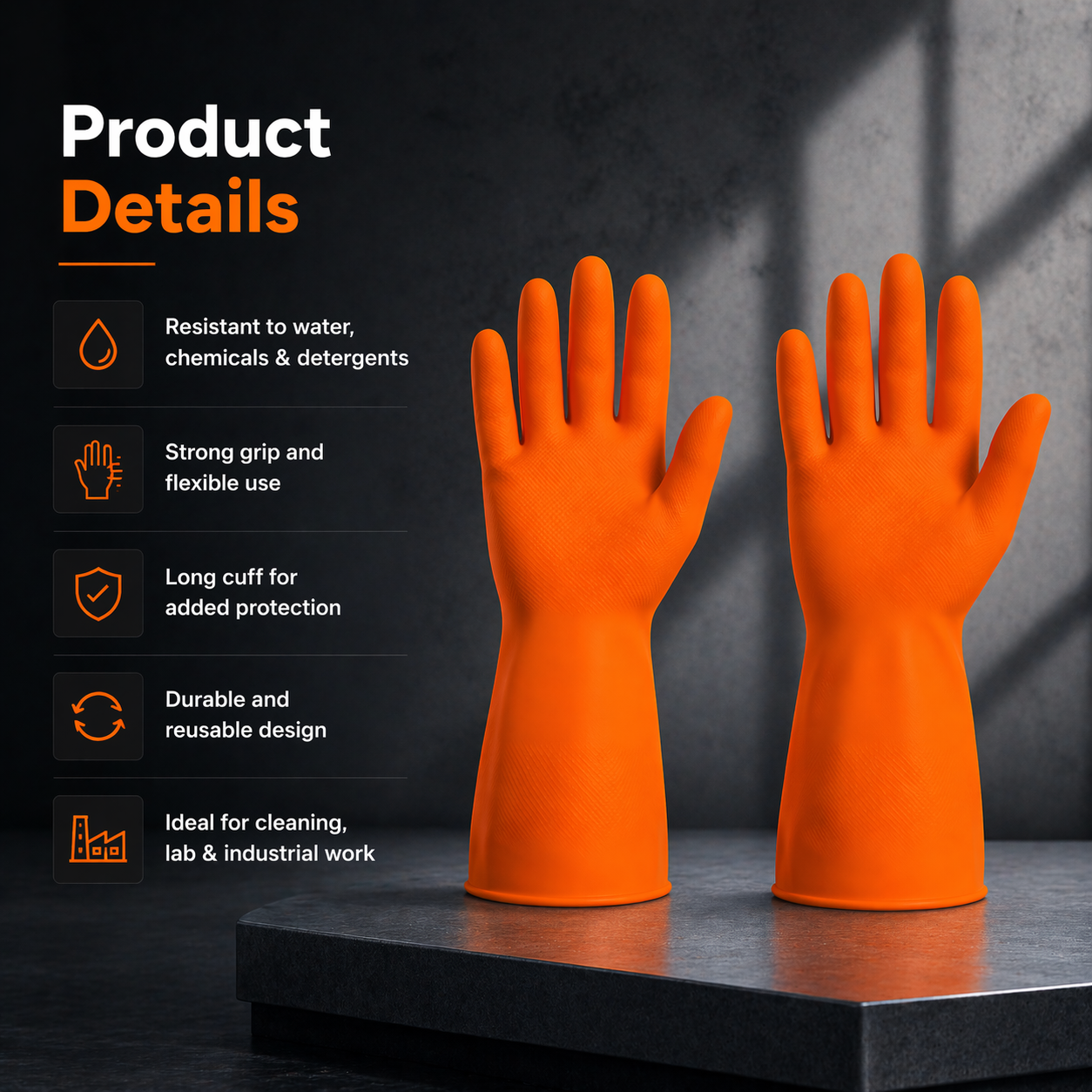 10” Orange Rubber Gloves 5