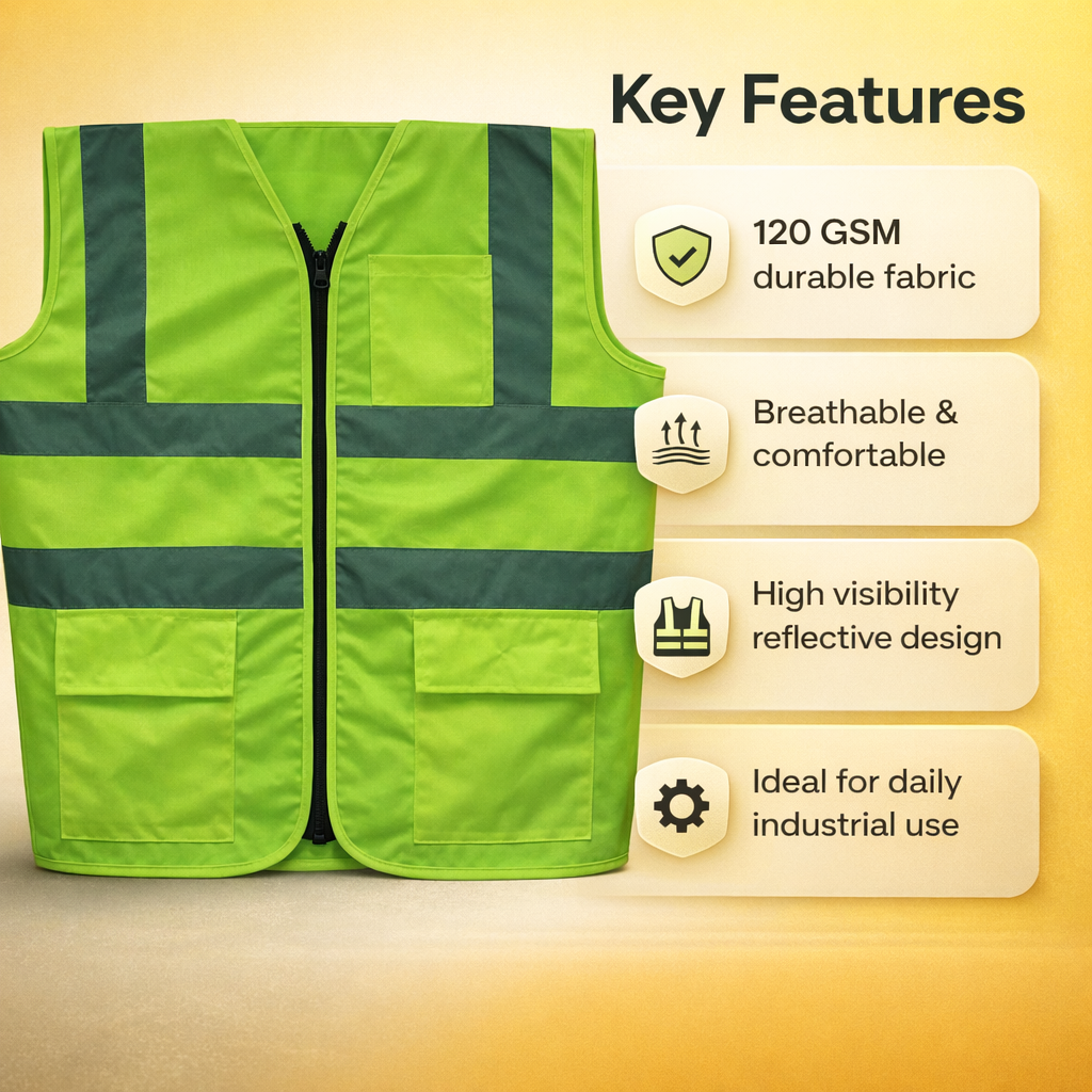 Reflective Jacket green colour 120 gsm, Ideal for construction, road work, traffic management, industrial sites(Pack of 10) 3