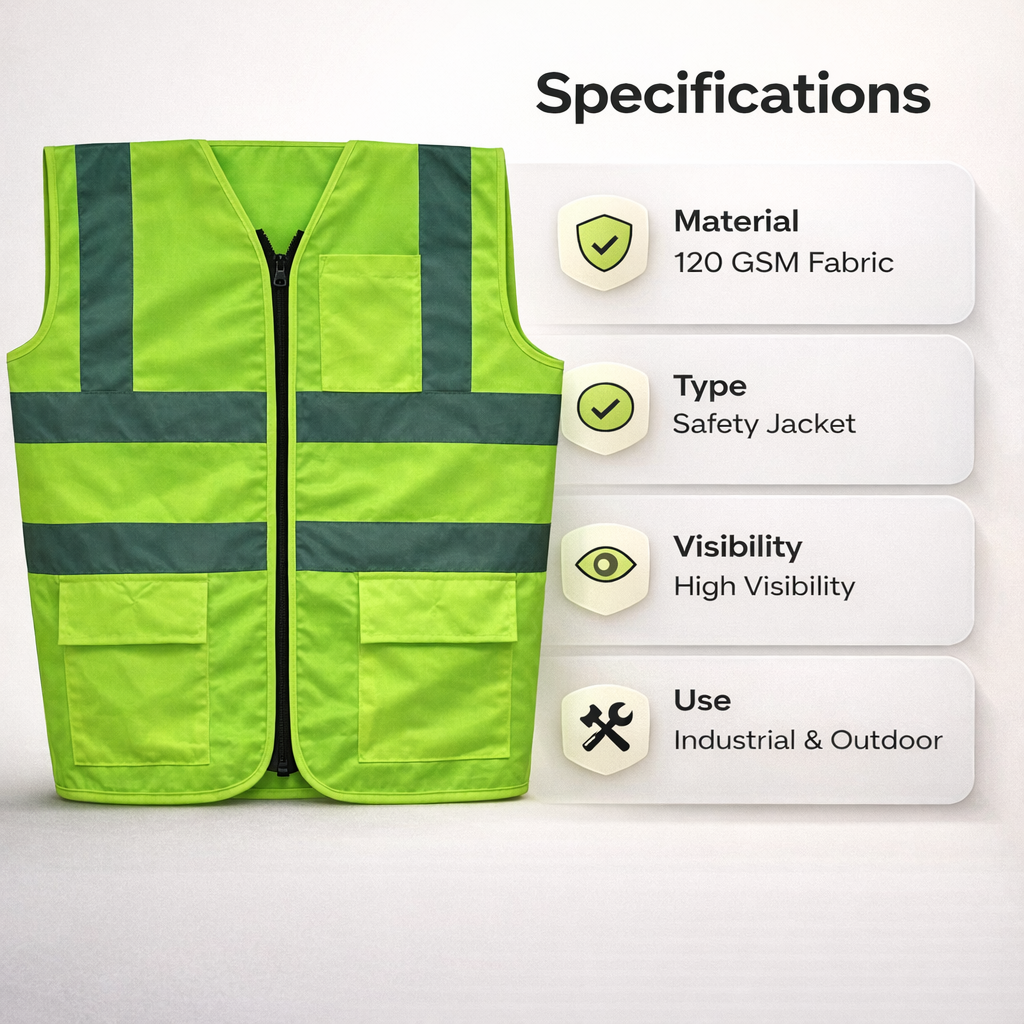 Reflective Jacket green colour 120 gsm, Ideal for construction, road work, traffic management, industrial sites(Pack of 10) 4