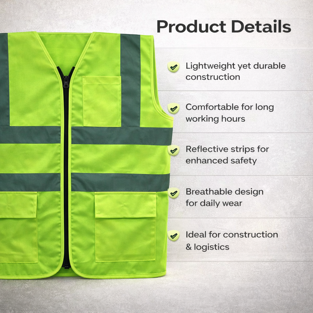 Reflective Jacket green colour 120 gsm, Ideal for construction, road work, traffic management, industrial sites(Pack of 10) 5