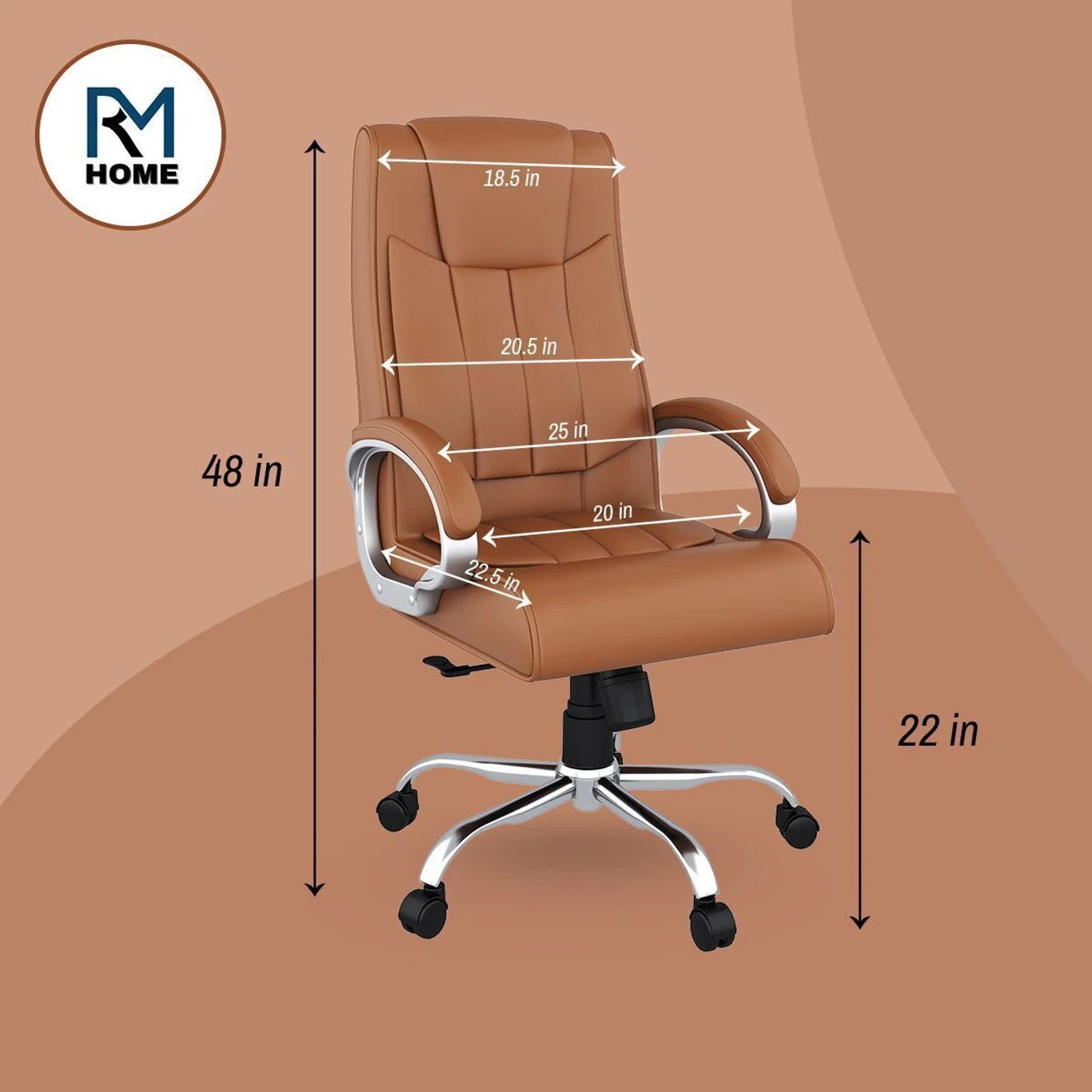RM HOME Linea High Back Ergonomic Revolving Chair Fabric Office Adjustable Arm Chair (Tan, Optional Installation Available) 3