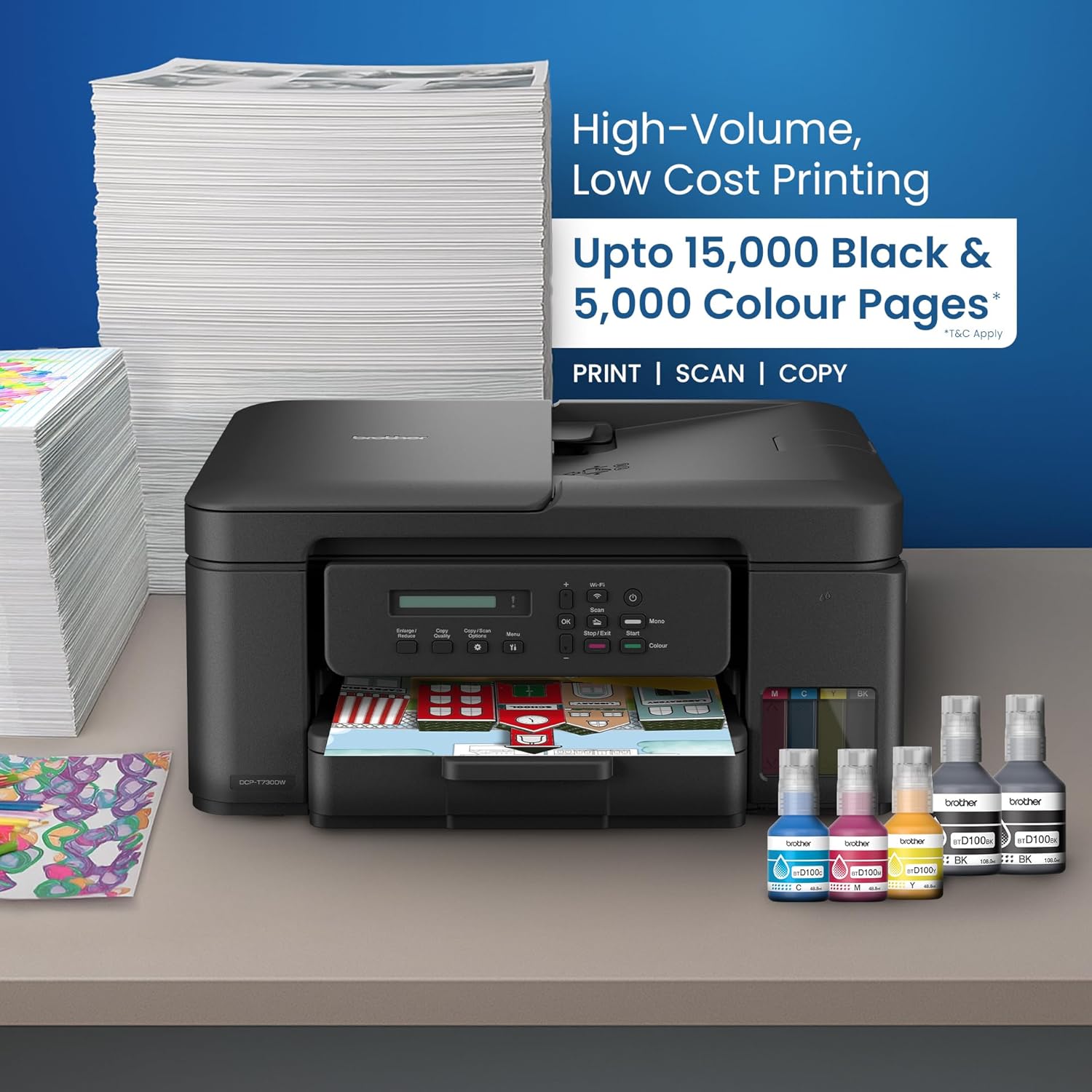 Brother Ink Tank DCP-T730DW WIFI Auto Duplex Color Multifunction Printer (Print Scan Copy), ADF, Print Upto 15K Pages Black & 5K in Color 2