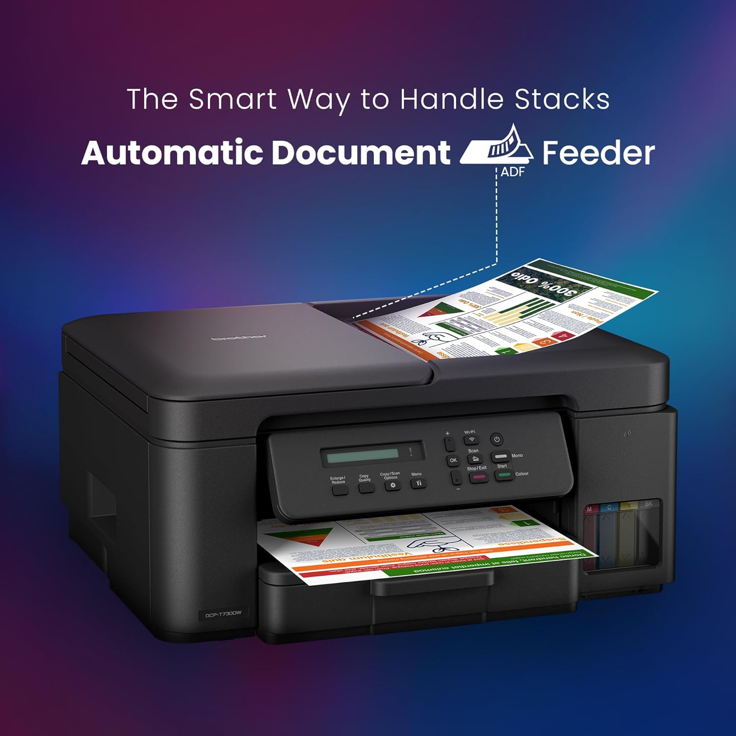 Brother Ink Tank DCP-T730DW WIFI Auto Duplex Color Multifunction Printer (Print Scan Copy), ADF, Print Upto 15K Pages Black & 5K in Color 5