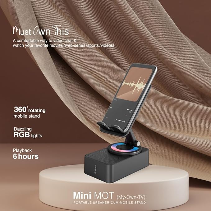 FINGERS Mini MOT (My-Own-TV) Bluetooth & USB Portable Speaker-Cum-Mobile Stand with 360° Rotation (Dazzling RGB Lights, 6-Hour Playback, Built-in Mic) - Rich Black 2