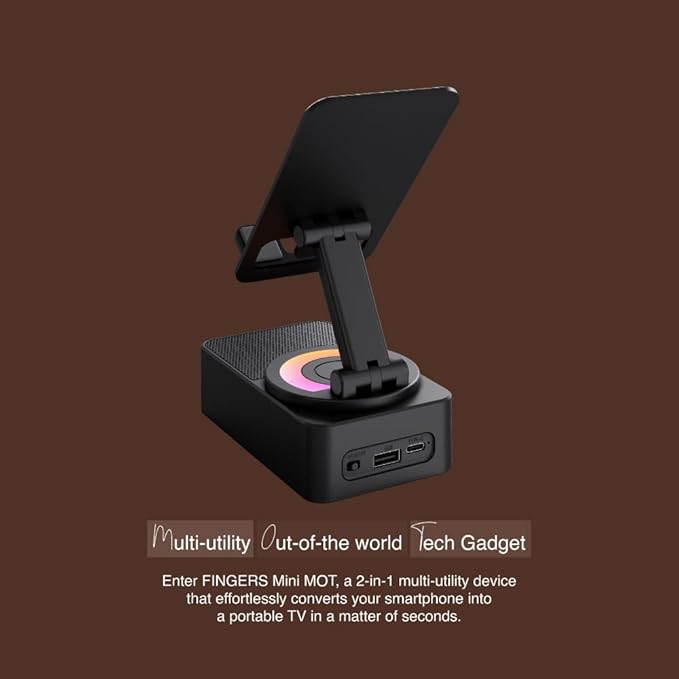 FINGERS Mini MOT (My-Own-TV) Bluetooth & USB Portable Speaker-Cum-Mobile Stand with 360° Rotation (Dazzling RGB Lights, 6-Hour Playback, Built-in Mic) - Rich Black 5