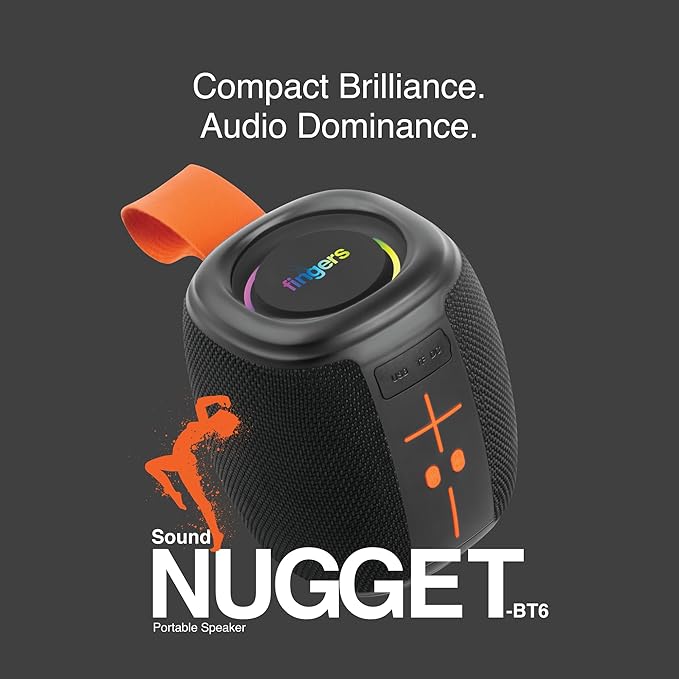 FINGERS SoundNugget-BT6 Bluetooth Portable Speaker (Compact, RGB Lights, 12-hour Playtime, Bluetooth® | FM Radio | MicroSD | USB, Multi-Point Connectivity, Splash Resistant - IPX4 Rating) – Rich Black 2