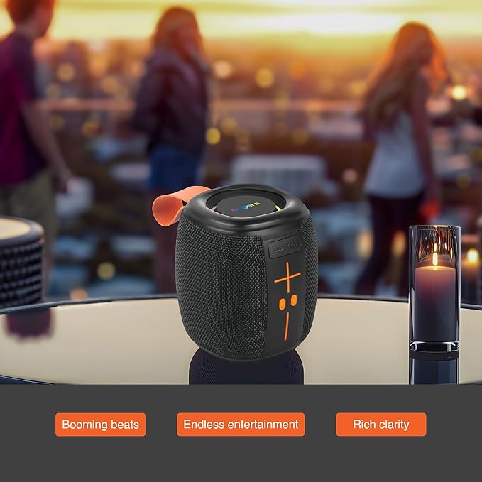 FINGERS SoundNugget-BT6 Bluetooth Portable Speaker (Compact, RGB Lights, 12-hour Playtime, Bluetooth® | FM Radio | MicroSD | USB, Multi-Point Connectivity, Splash Resistant - IPX4 Rating) – Rich Black 3