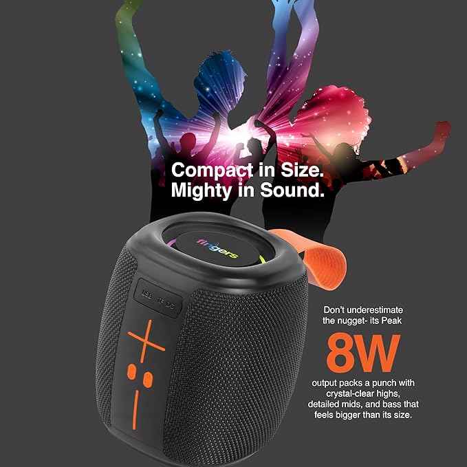 FINGERS SoundNugget-BT6 Bluetooth Portable Speaker (Compact, RGB Lights, 12-hour Playtime, Bluetooth® | FM Radio | MicroSD | USB, Multi-Point Connectivity, Splash Resistant - IPX4 Rating) – Rich Black 4