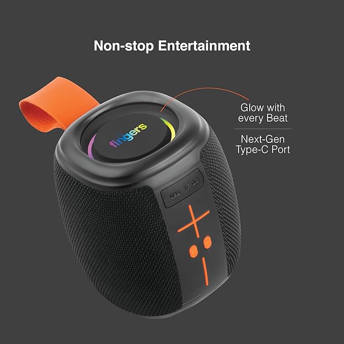 FINGERS SoundNugget-BT6 Bluetooth Portable Speaker (Compact, RGB Lights, 12-hour Playtime, Bluetooth® | FM Radio | MicroSD | USB, Multi-Point Connectivity, Splash Resistant - IPX4 Rating) – Rich Black 5