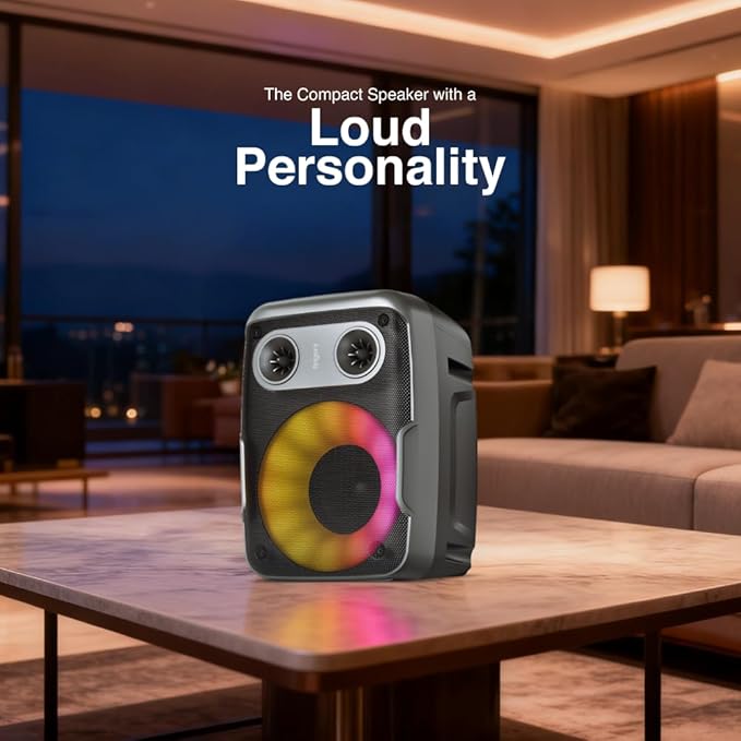 FINGERS HootBeats7 Compact Portable Speaker (Owl-inspired Design, RGB Lights, 6.35mm Mic Input for Karaoke, Multi-Point Pairing, Bluetooth | FM | USB | AUX | MicroSD, 7-hour Playtime) - Midnight Black 2