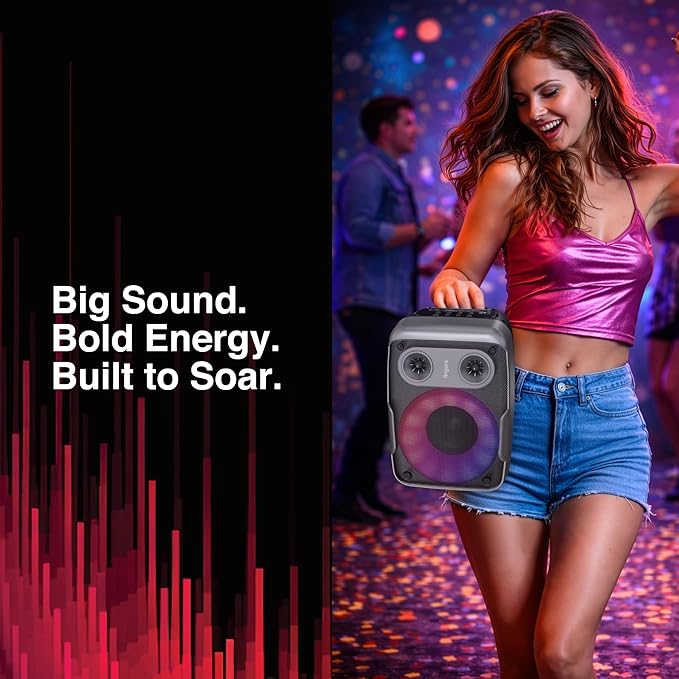 FINGERS HootBeats7 Compact Portable Speaker (Owl-inspired Design, RGB Lights, 6.35mm Mic Input for Karaoke, Multi-Point Pairing, Bluetooth | FM | USB | AUX | MicroSD, 7-hour Playtime) - Midnight Black 4