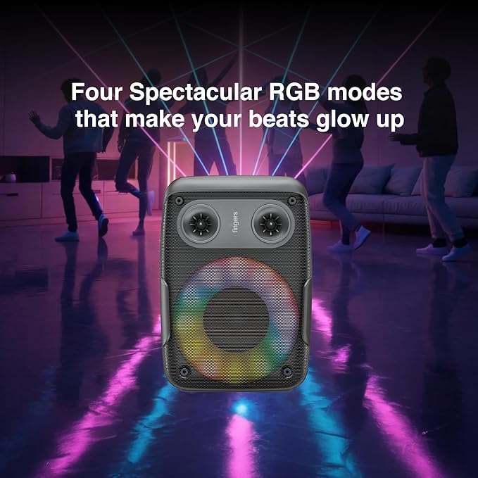 FINGERS HootBeats7 Compact Portable Speaker (Owl-inspired Design, RGB Lights, 6.35mm Mic Input for Karaoke, Multi-Point Pairing, Bluetooth | FM | USB | AUX | MicroSD, 7-hour Playtime) - Midnight Black 5