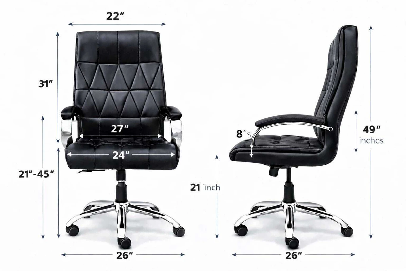 RM HOME Kevin Leather Office Adjustable Arm Chair (Black, DIY(Do-It-Yourself)) 3