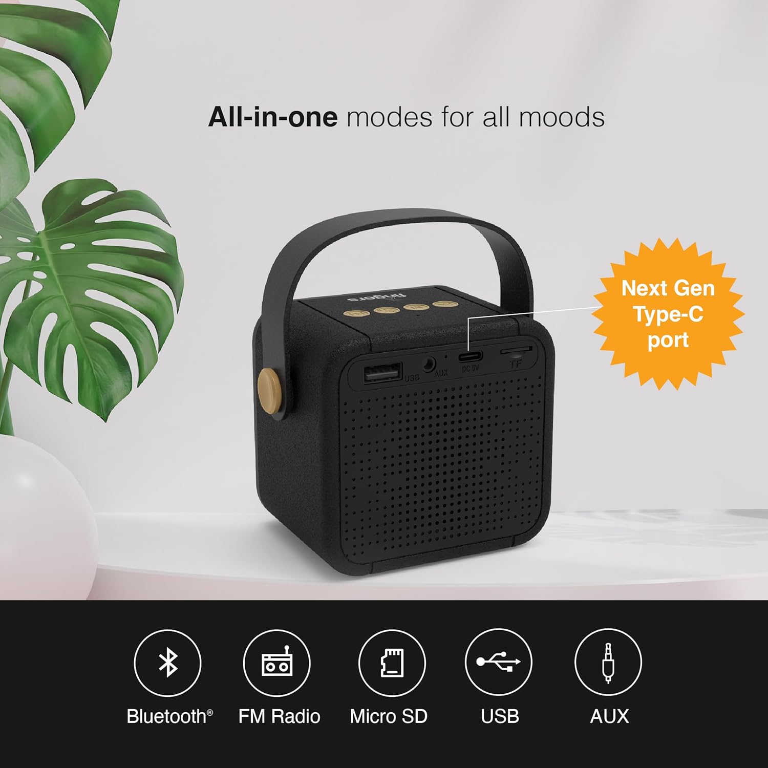 FINGERS SoundKing Portable Speaker with Magnificent Sound & Bold bass (Bluetooth® | FM Radio | MicroSD | USB | AUX, 12-Hour Playtime, Free Carry Strap, Built-in Mic) - Rich Black 5