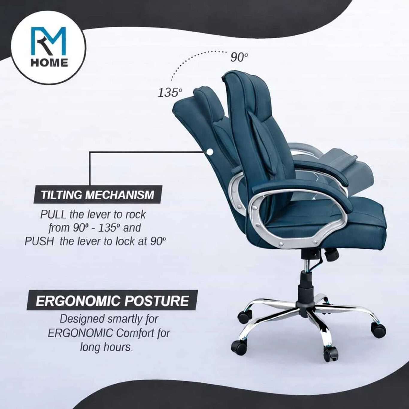 RM HOME RM ROYAL Leatherette Office Executive Chair (Blue, Optional Installation Available) 4