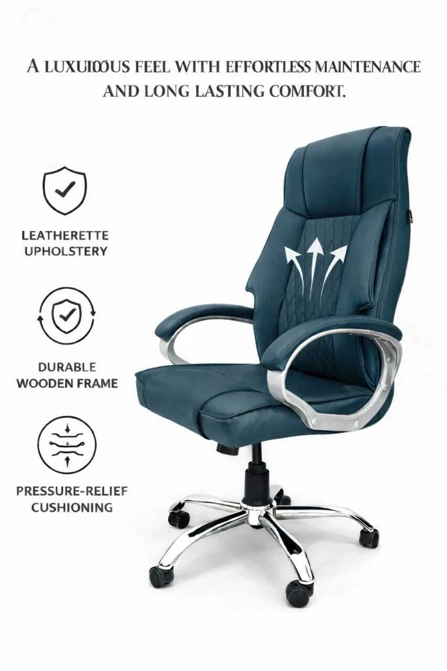 RM HOME RM ROYAL Leatherette Office Executive Chair (Blue, Optional Installation Available) 5