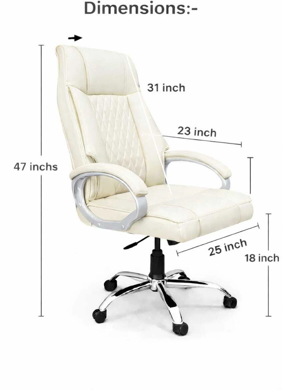 RM HOME RM ROYAL Leatherette Office Executive Chair (Beige, Optional Installation Available) 3