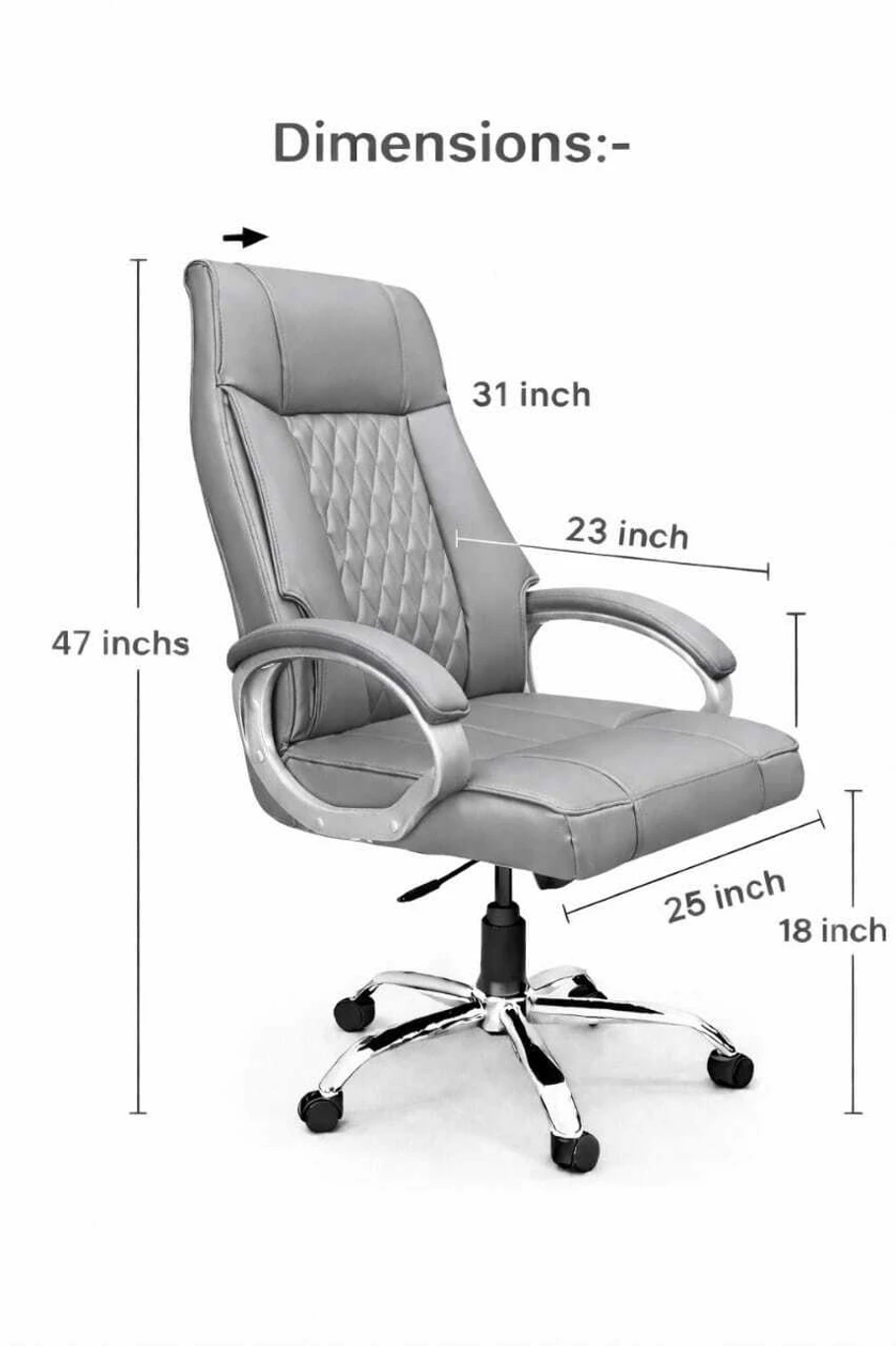 RM HOME RM ROYAL Leatherette Office Executive Chair (Grey, Optional Installation Available) 2