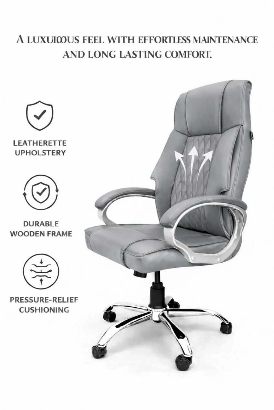 RM HOME RM ROYAL Leatherette Office Executive Chair (Grey, Optional Installation Available) 3