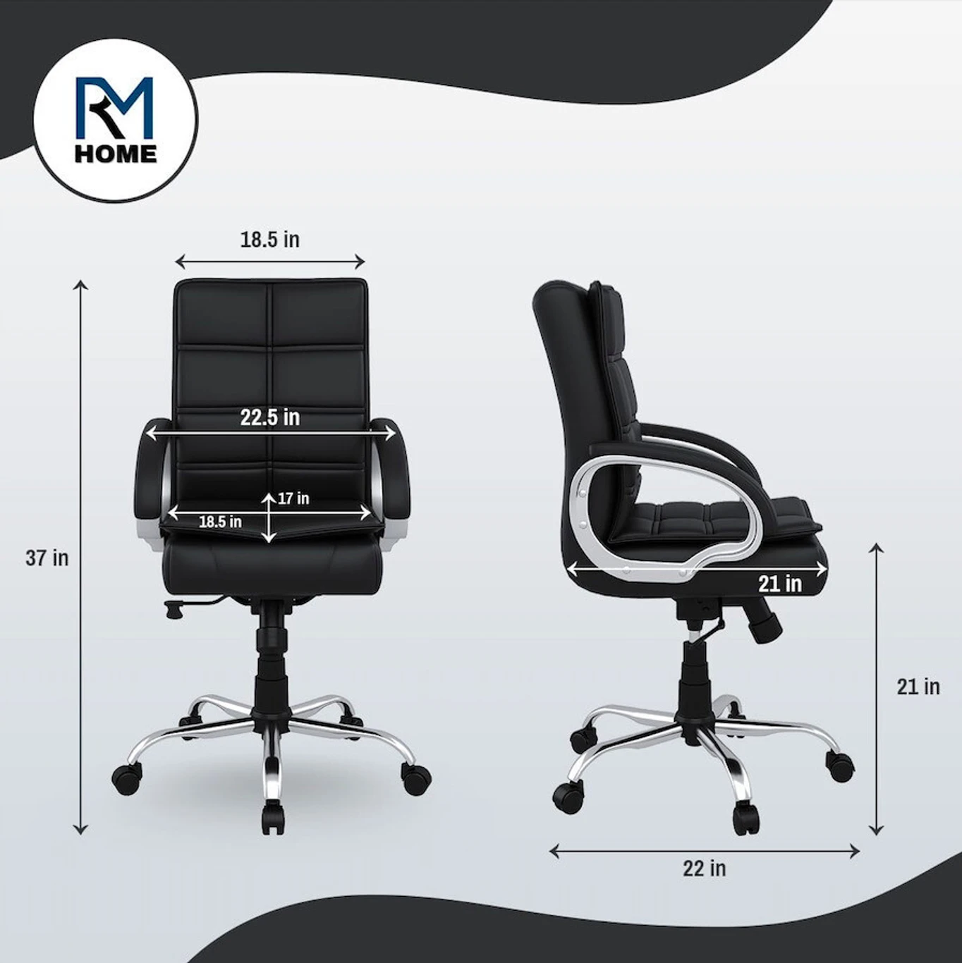 RM HOME Mary Leatherette Office Arm Chair (Black, Optional Installation Available) 3