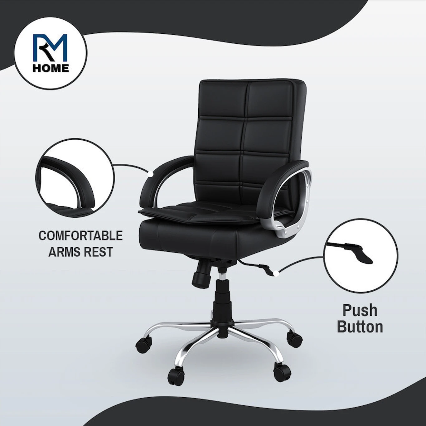 RM HOME Mary Leatherette Office Arm Chair (Black, Optional Installation Available) 5