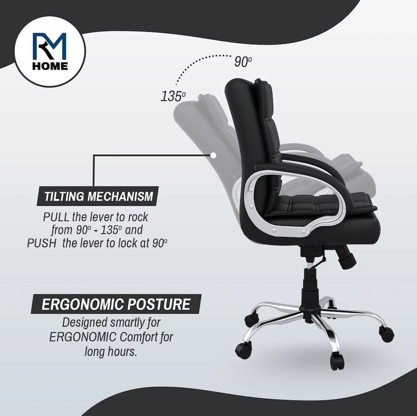 RM HOME Mary Leatherette Office Arm Chair (Black, Optional Installation Available) 4