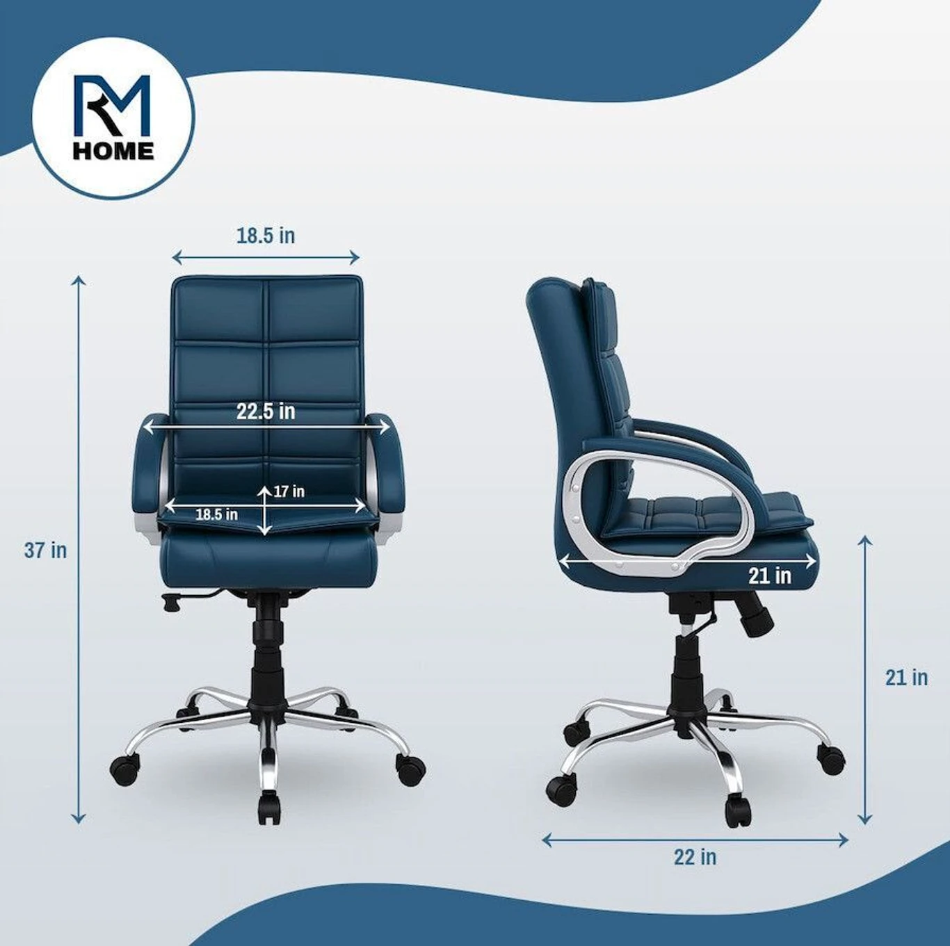RM HOME Mary Leatherette Office Arm Chair (Blue, Optional Installation Available) 3