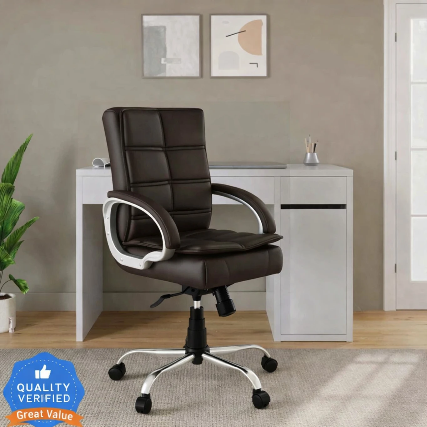 RM HOME Mary Leatherette Office Arm Chair (Grey, Optional Installation Available) 3