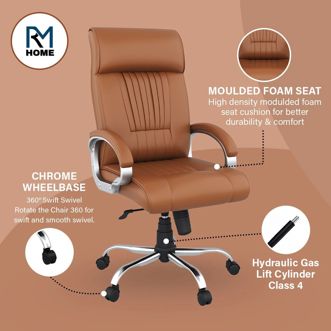 RM HOME Vista Fabric Office Adjustable Arm Chair (Tan, DIY(Do-It-Yourself)) 2