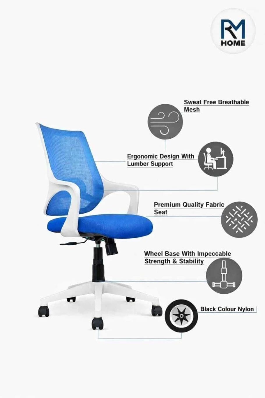RM HOME SpinX Mesh Study Arm Chair (BLUE, DIY(Do-It-Yourself)) 2