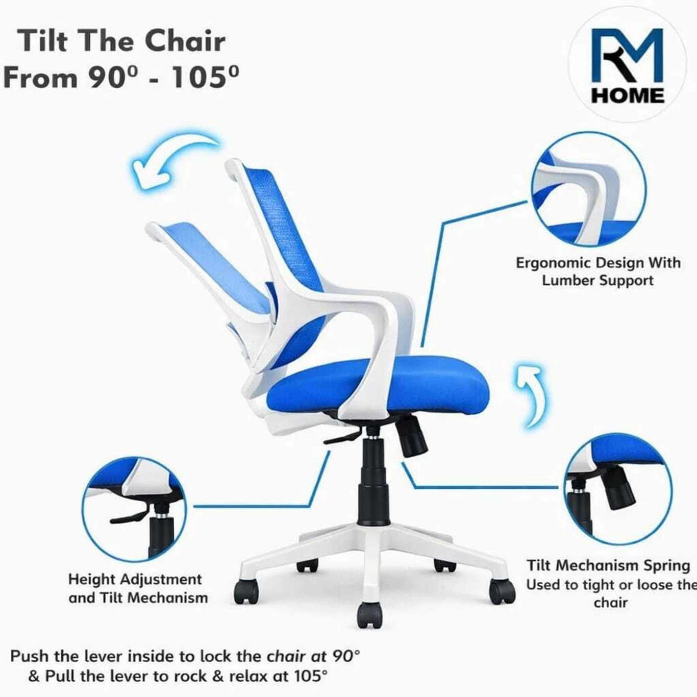 RM HOME SpinX Mesh Study Arm Chair (BLUE, DIY(Do-It-Yourself)) 3