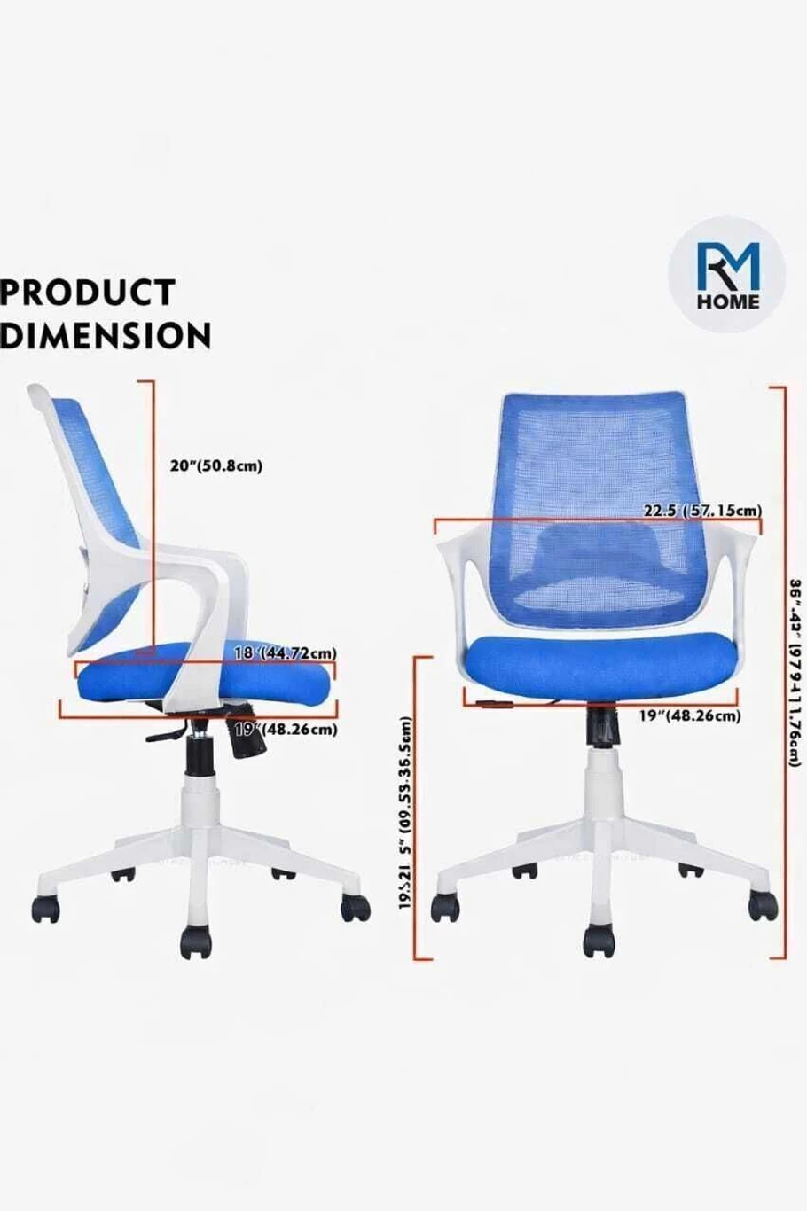 RM HOME SpinX Mesh Study Arm Chair (BLUE, DIY(Do-It-Yourself)) 4