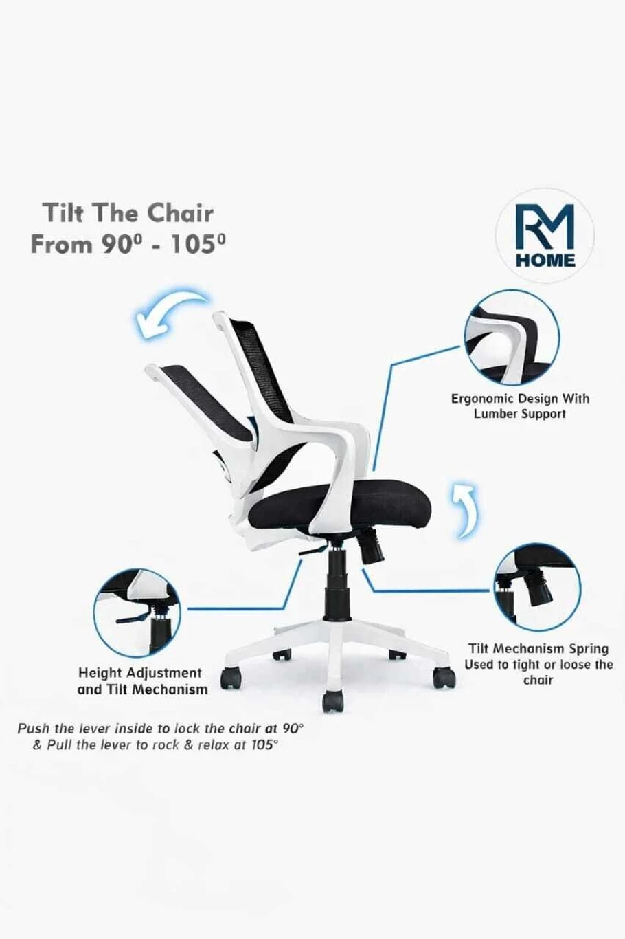 RM HOME SpinX Mesh Study Arm Chair (BLACK, DIY(Do-It-Yourself)) 2