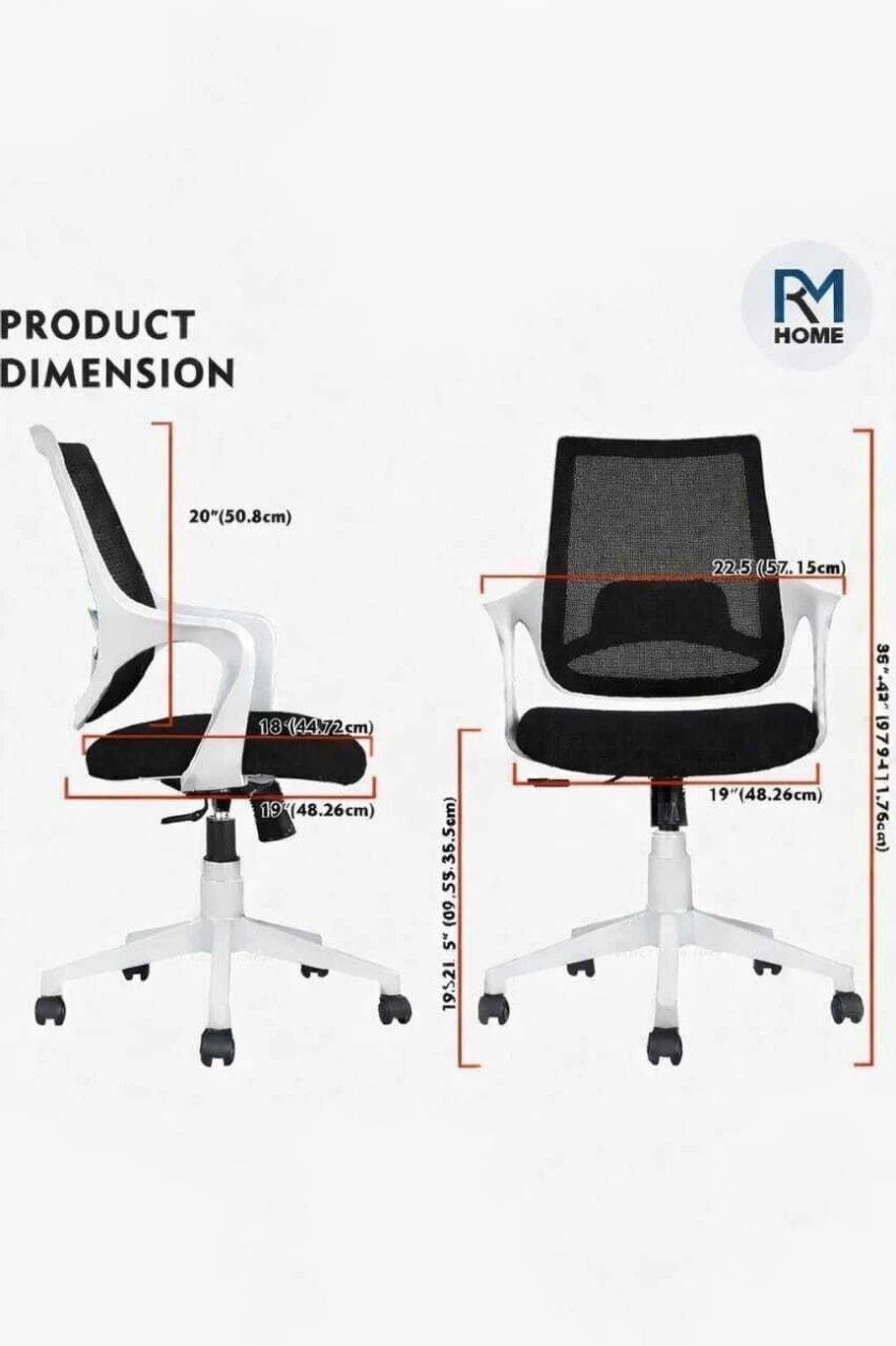 RM HOME SpinX Mesh Study Arm Chair (BLACK, DIY(Do-It-Yourself)) 3