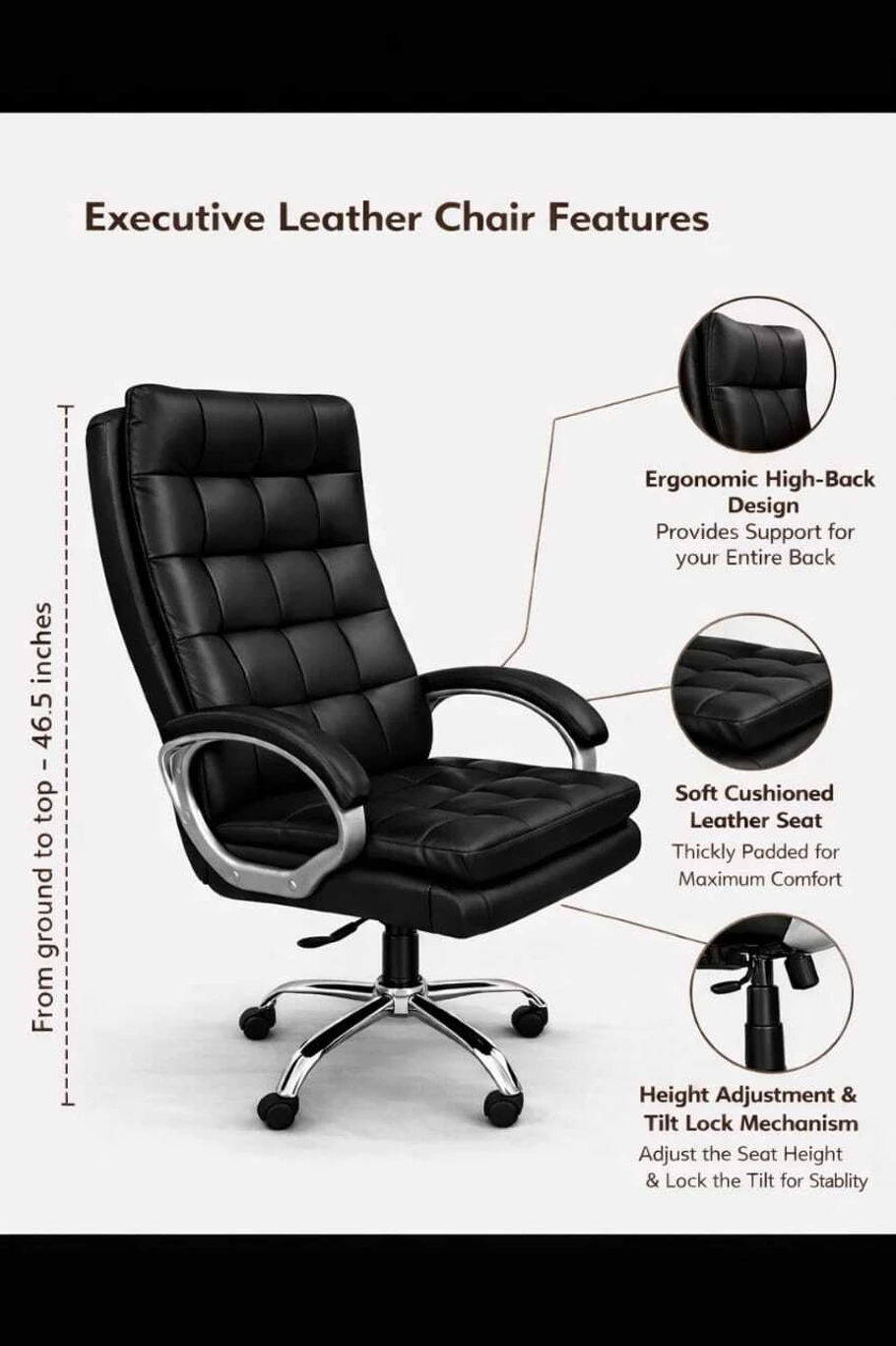 RM HOME Sera Premium Leather Boss office chair Leatherette Office Executive Chair (Black DIY(Do-It-Yourself)) 5