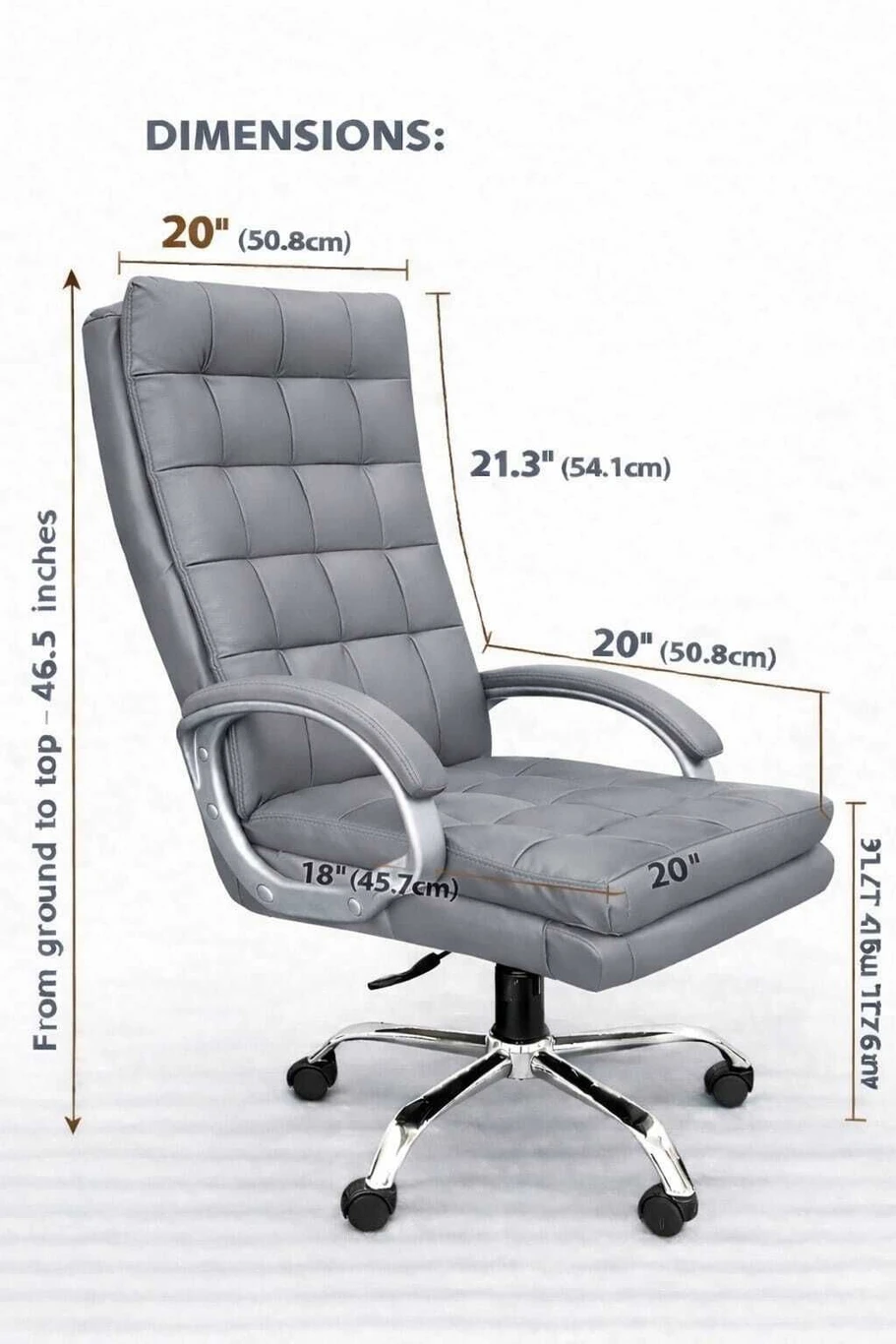 RM HOME RM home Sera Premium Leather Boss office chair Leatherette Office Executive Chair (Grey, DIY(Do-It-Yourself)) 3
