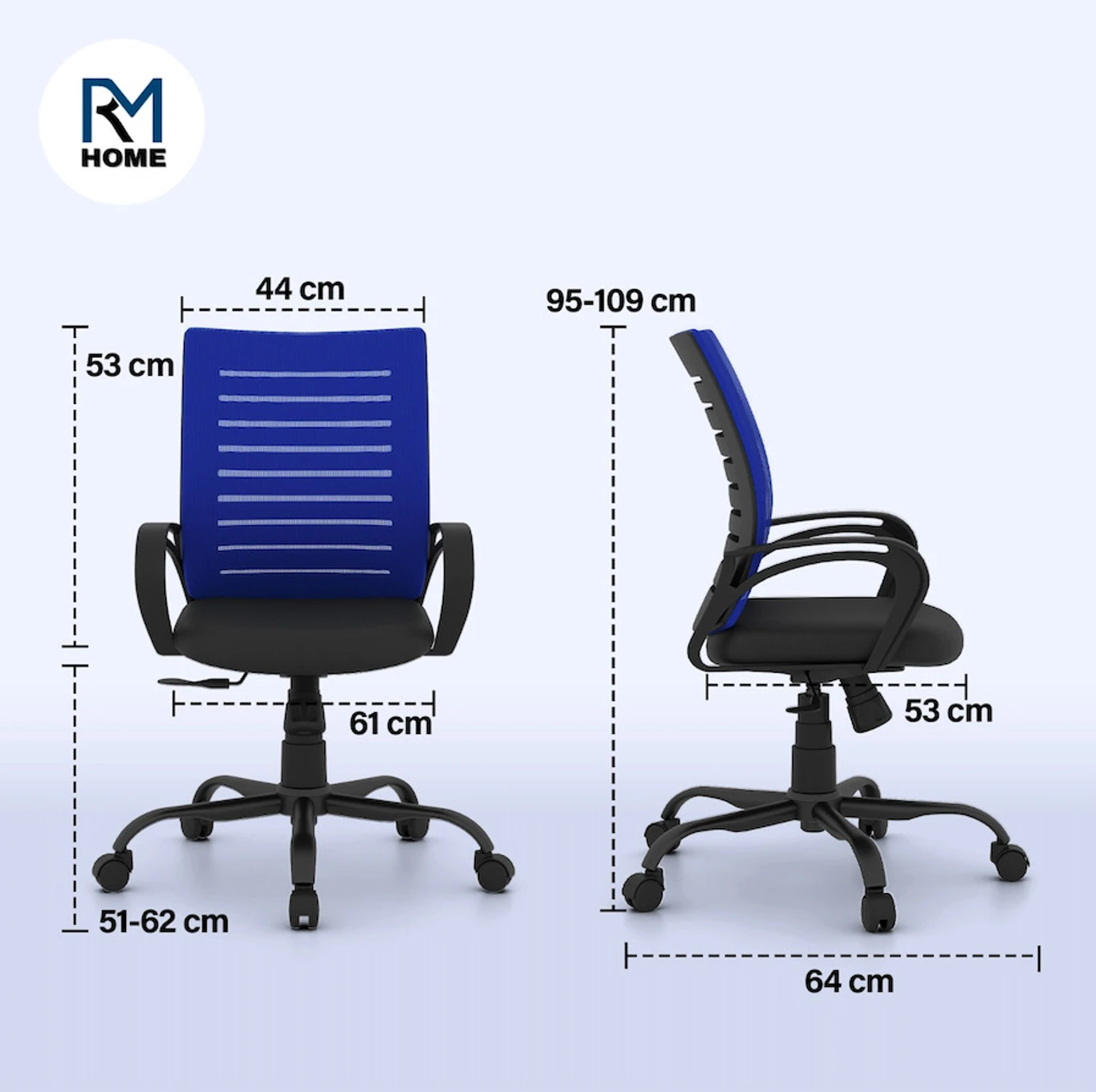 RM HOME Tivra Mid Back Fabric Office Executive Chair (Blue, Optional Installation Available) 3