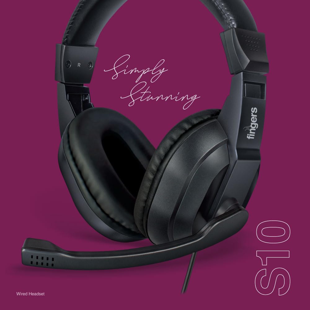 FINGERS S10 Wired On-Ear Headphone with Adjustable Mic - 40 mm Powerful Drivers & Inline Volume Control (Black) 2