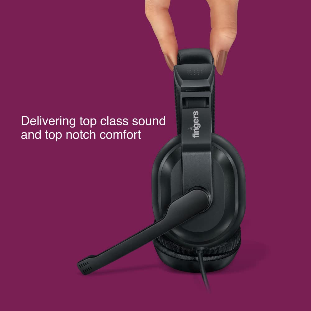 FINGERS S10 Wired On-Ear Headphone with Adjustable Mic - 40 mm Powerful Drivers & Inline Volume Control (Black) 3