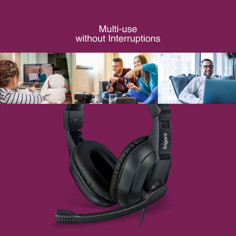 FINGERS S10 Wired On-Ear Headphone with Adjustable Mic - 40 mm Powerful Drivers & Inline Volume Control (Black) 4
