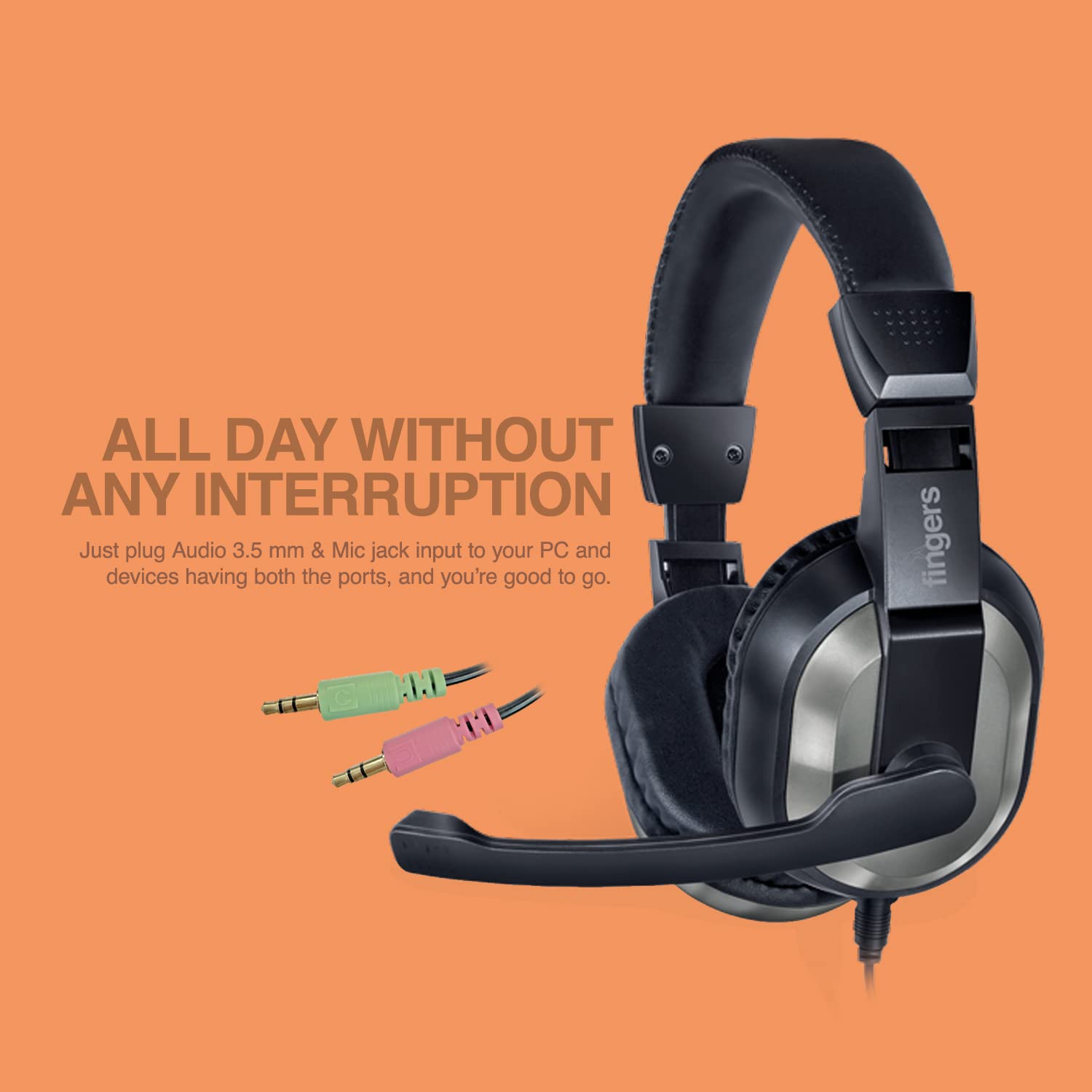 FINGERS F10 Wired Headphone On-Ear with Built-in Adjustable Mic (Crystal Clear Sound, 40 mm Powerful Drivers, Dual 3.5 mm Connectors for Laptops/PCs) 4